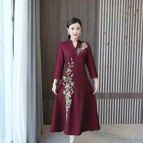 202512v Gaun Pesta Pernikahan Model Baru Gaun Lengan Panjang Cheongsam Gaun Musim Gugur