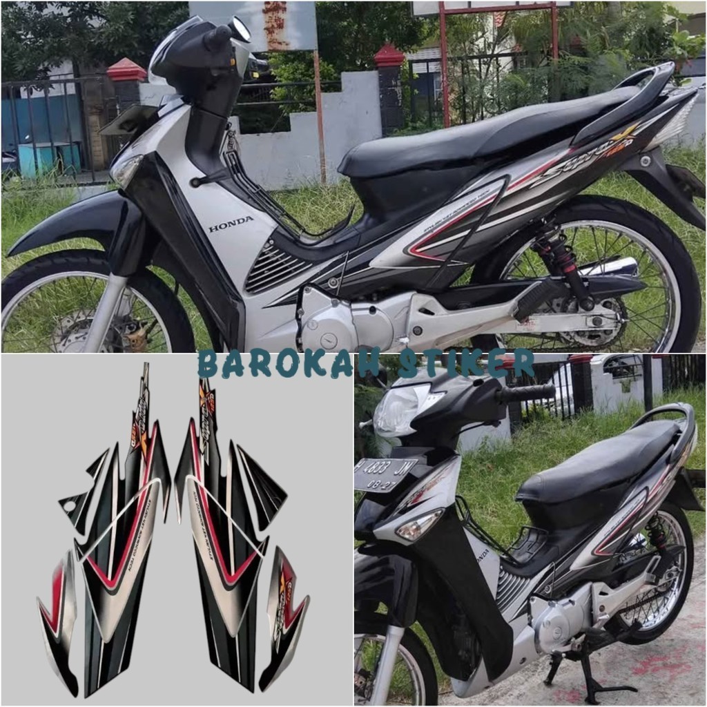 STRIPING STICKER LIST MOTOR HONDA SUPRA X 125 D 2006 2007 HITAM SILVER FULL BODY