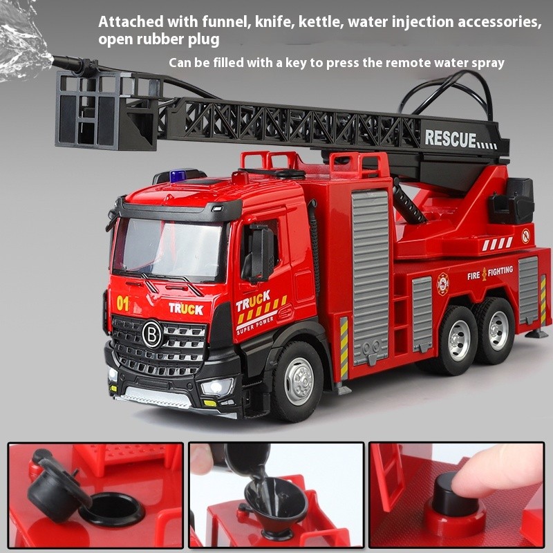 Large 1:18 Fire Truck Alloy Water Tanker Truck Diecast Model Simulation Sound And Light Toy Children