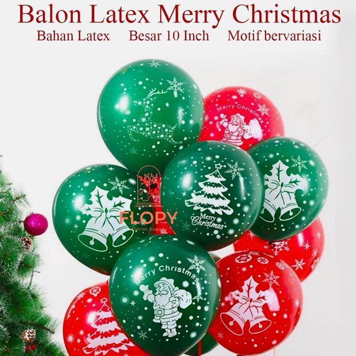 Balon Latex Merry Christmas / Balon Natal / Balon Dekorasi - Hijau