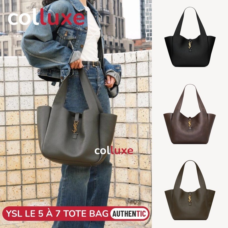 YSL Saint Laurent le 5 à 7 Tote Bag bea in grained leather tas besar