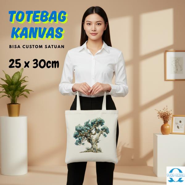 Tas Totebag Putih Kanvas 25x30 Cm Berresleting Custom Desain Unik & Bebas Goodiebag Event & Merchand