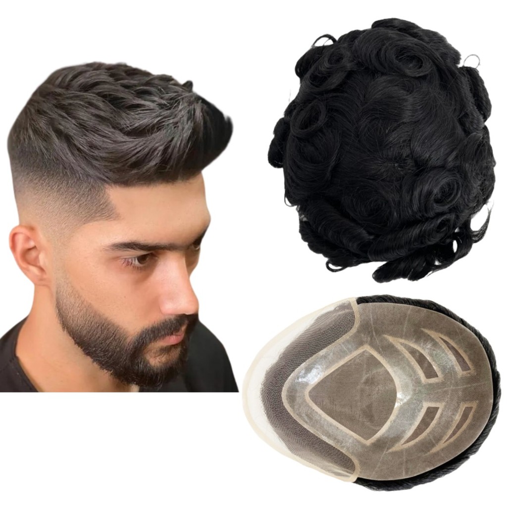 Toupee for Men Human Hair Wigs Men Toupee FPM Prosthesis Units Pat Curly Wave Toupee Hair Real Human