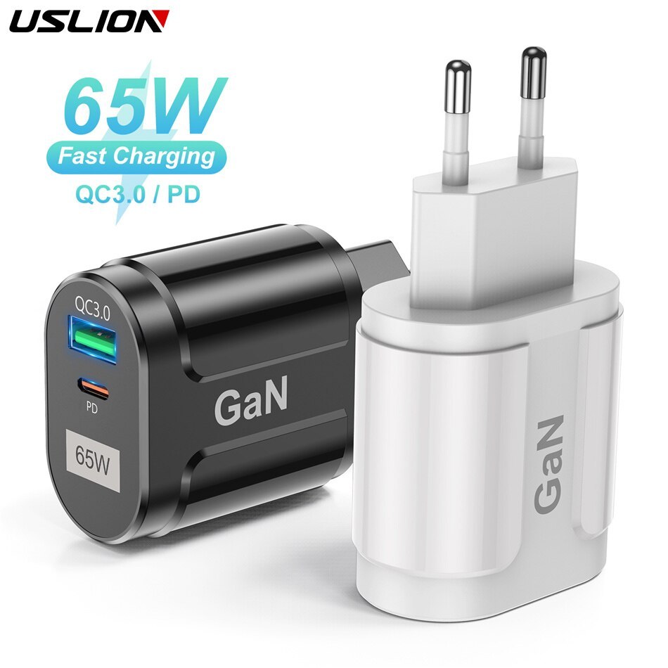 USLION 65W GaN USB C arger Quick arge Korea EU US Plug PD USB-C TypeC Fast USB arger For iPhone 14 X