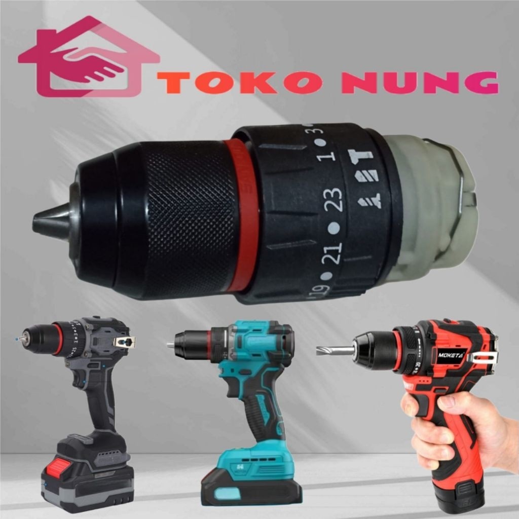 WOKER.ID GEARBOX+CHUCK BOR CORDLESS DRILL BRUSHLESS 3/8 10MM 3 MODE SIGLE KEYLESS GEABOX KEPALA BOR 