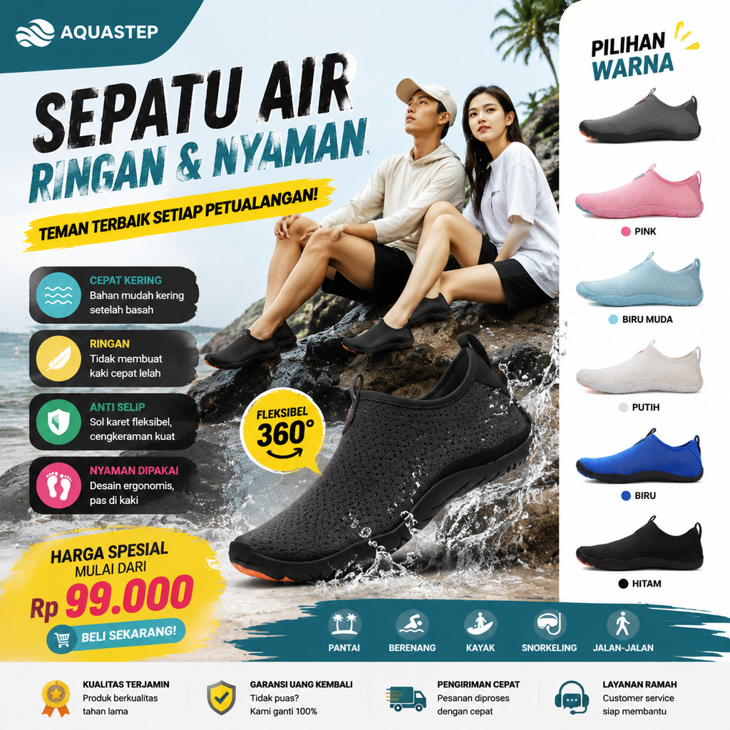 Sepatu Air Pasangan Anti Slip Anti Potong Air Bernapas Cepat Kering Sepatu Pantai Yoga Trekking Outd
