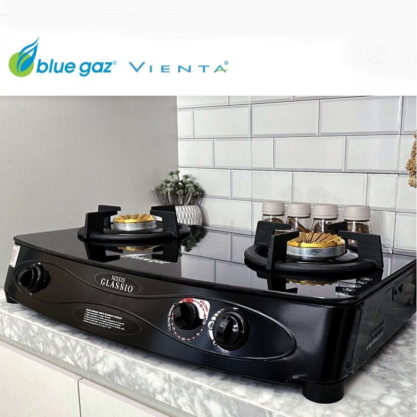 Kompor Gas Kaca Blue Gas Gaz Glassio Safety Timer Pemantik Elektrik Pemutus Gas Otomatis Garansi Hom