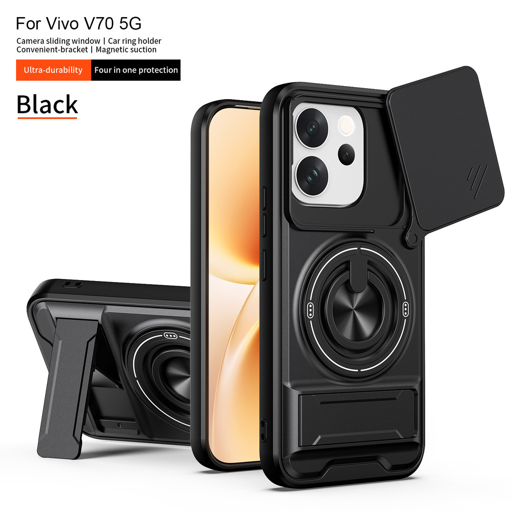 Casing HP untuk Vivo V70 5G Model Armor Anti Guncangan Tutup Kamera Geser Ring Stand Magnet Mobil Ta