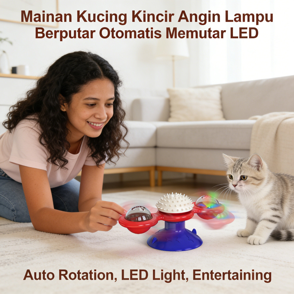 Kucing Kincir Angin Putar Otomatis Memutar Lampu LED Mainan