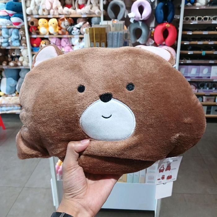 MINISO Cute Bear Hooded Blanket (Brown, Gray) - SELIMUT HOODIE KARAKTER BINATANG BERUANG