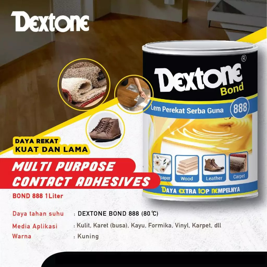 Dextone Lem kuning 888 1L/Lem Vinyl/Lem kuning/Lem Karet