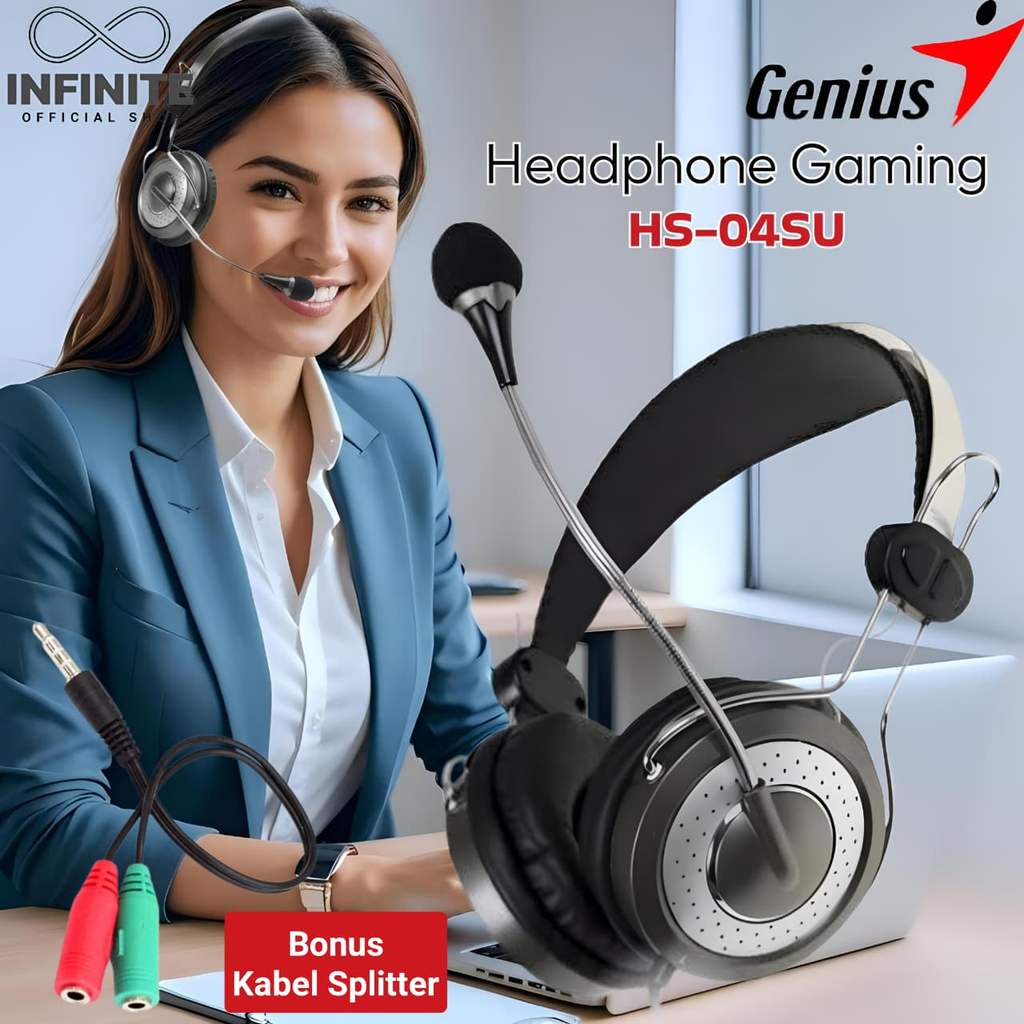 Headphone Headset Gaming Microphone GENIUS HS04SU Jack Audio 3.5mm Laptop Hp Komputer
