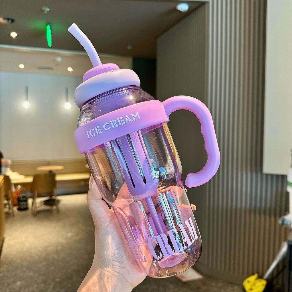 GROWSIR Tumbler Botol Minum Ice Cream Viral Jumbo 1300ML Aesthetic Sedotan Infuser Pegangan Gagang