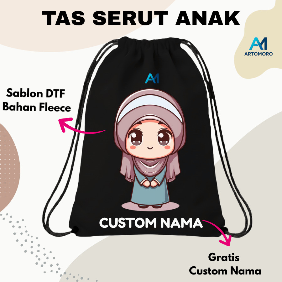 Tas Serut Anak CUSTOM NAMA Souvenir Ulang Tahun Goodie Bag Ultah Murah Grosir Satuan