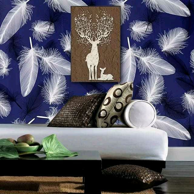 Wallpaper Dinding Sticker Wallpaper Ruang Tamu Motif Bulu Burung Merak Ungu