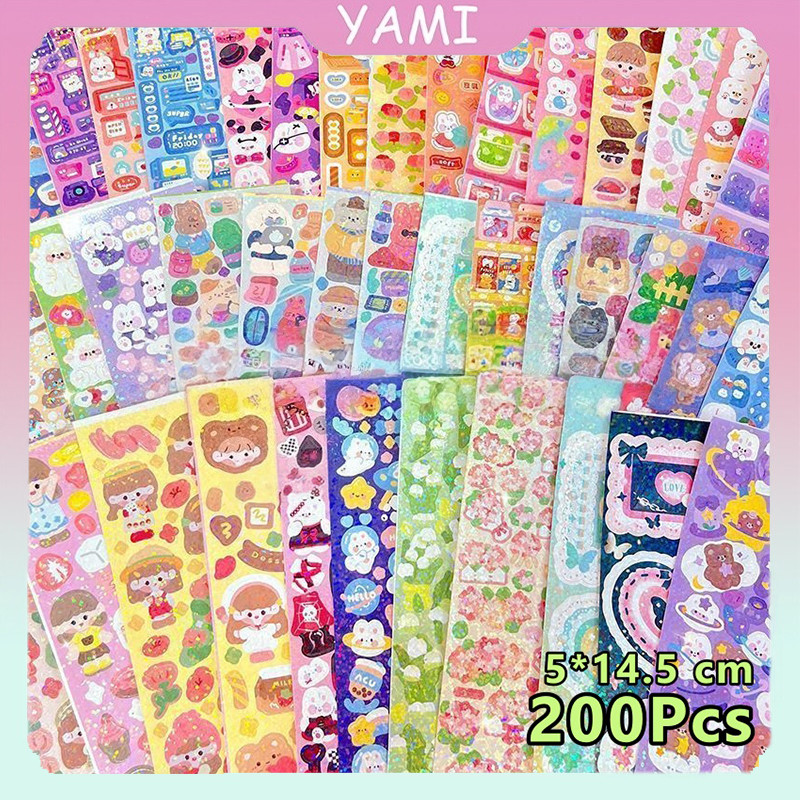 100/200 Lembar Berbagai Stiker Kartun Mengkilap Lucu Stiker Motif Hewan Berwarna Stiker Mainan Anak-