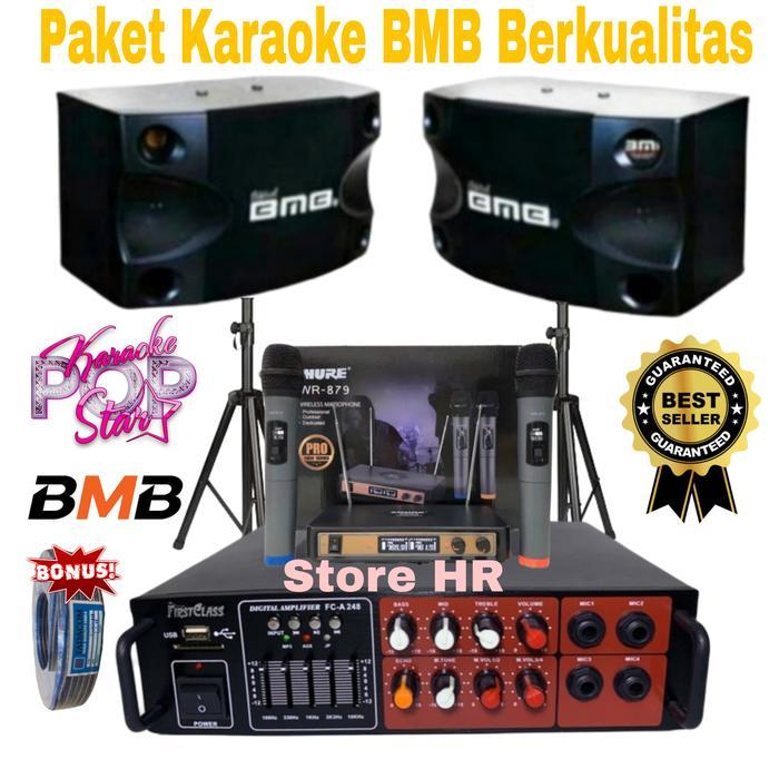 paket speaker bmb 8 inch ampli Equalizer mic wireless karaoke rumahan