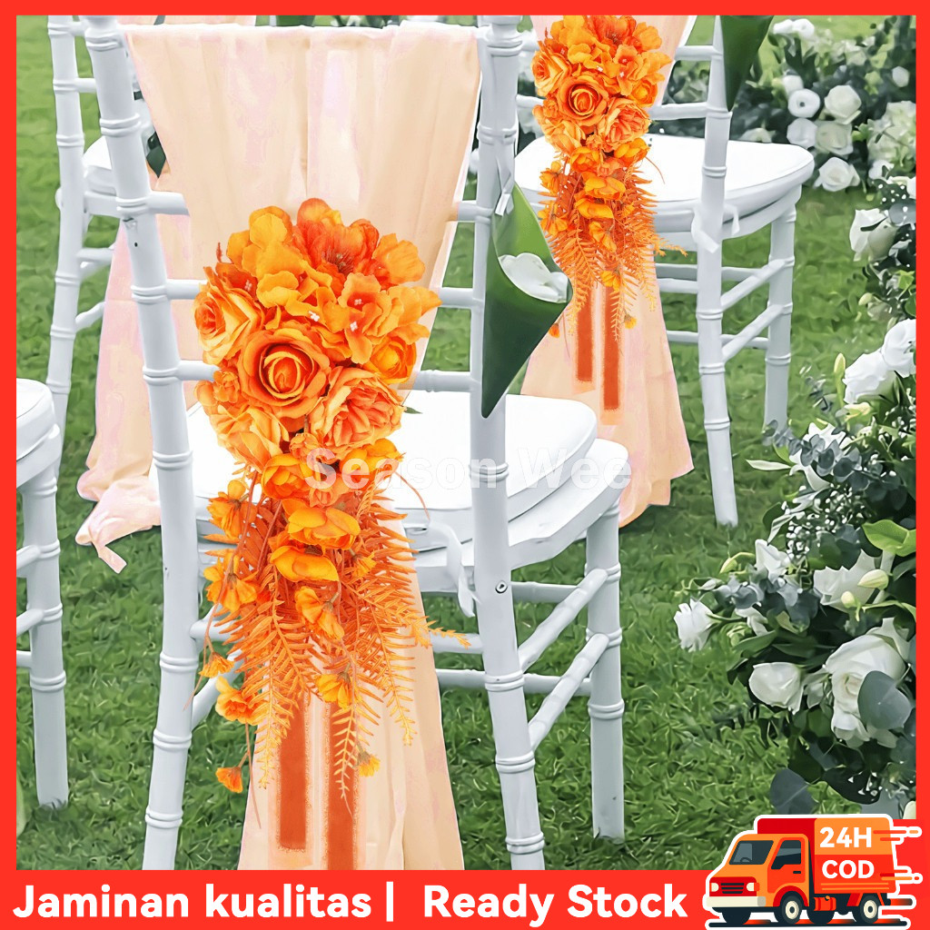 [COD] Bunga Pita Dekorasi Kursi Pengantin Mawar/Hydrangea Artificial, Hiasan Studio Foto Backdrop