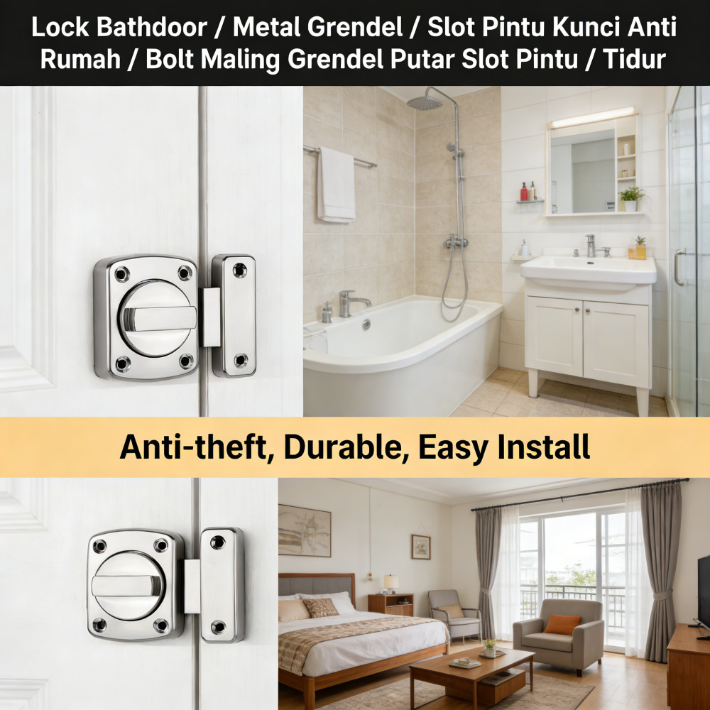 Rumah Metal Bolt Pintu Grendel Kunci Grendel Slot Anti Maling Lock Tidur