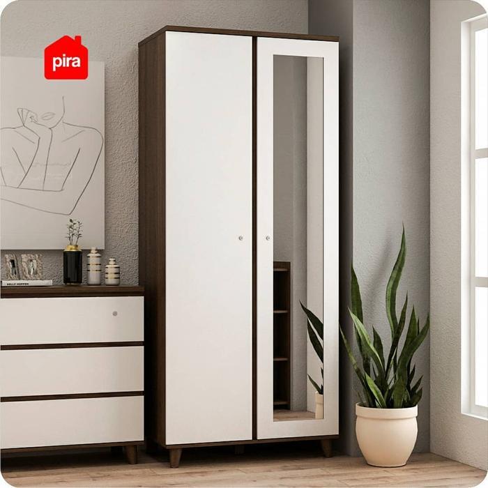 MEGA SALE PIRA - OSLO WD2 Lemari Pakaian 2 Pintu Kayu gelap - Putih Brown Walnut