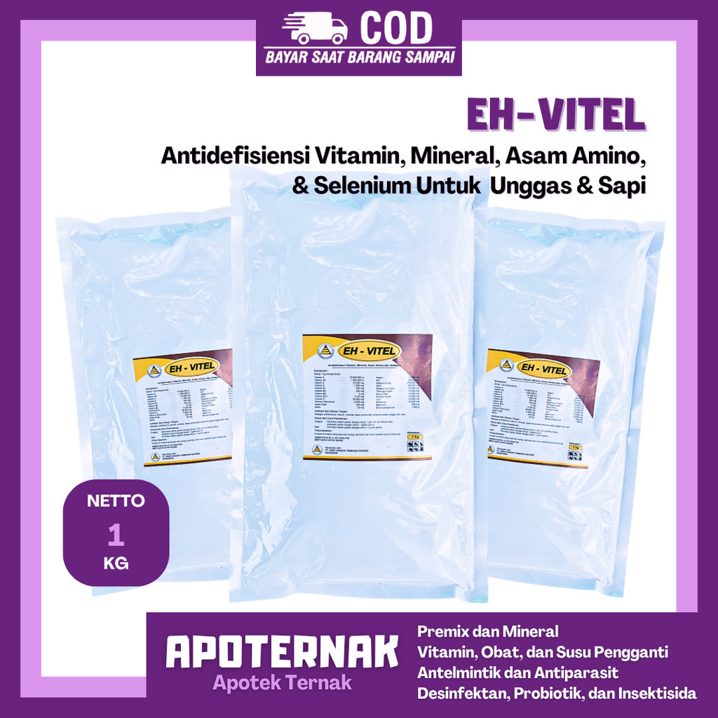 EH VITEL 1 KG - Vitamin Ternak & Elektrolit Hewan Vitamin Anti Stress Unggas Ayam Sapi Kambing