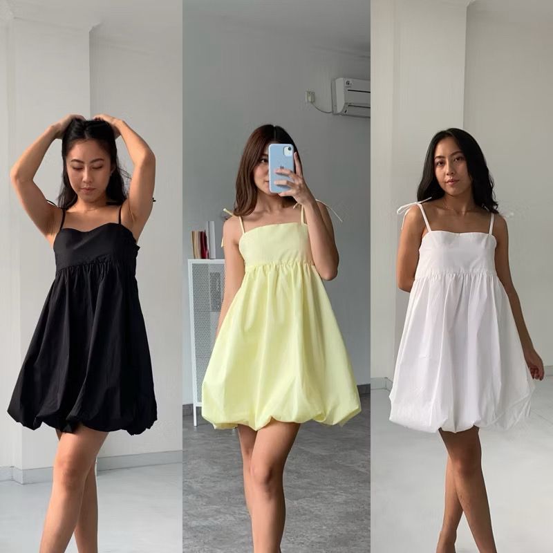 TYLA Dress Mini Balon Basic Sleeveless/Dres Mini Balon/Dres Pantai Wanita/Dres Pendek Tali 1 Wanita