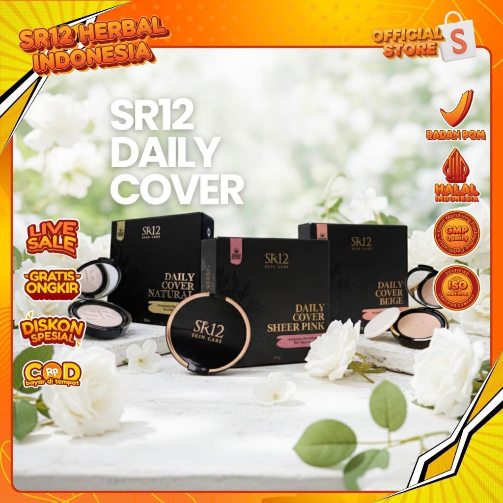 Daily Cover SR12 Foundation Bedak super anti luntur seharian Bedak Ringan, Bedak Anti Luntur, Glowin