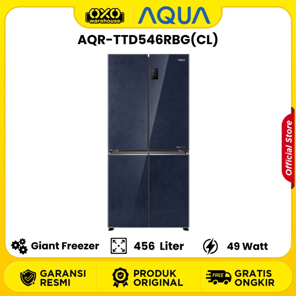 Aqua Kulkas Side By Side 4 Pintu Kapasitas Besar Kulkas AQR-TTD546RBG(CL) Garansi Resmi