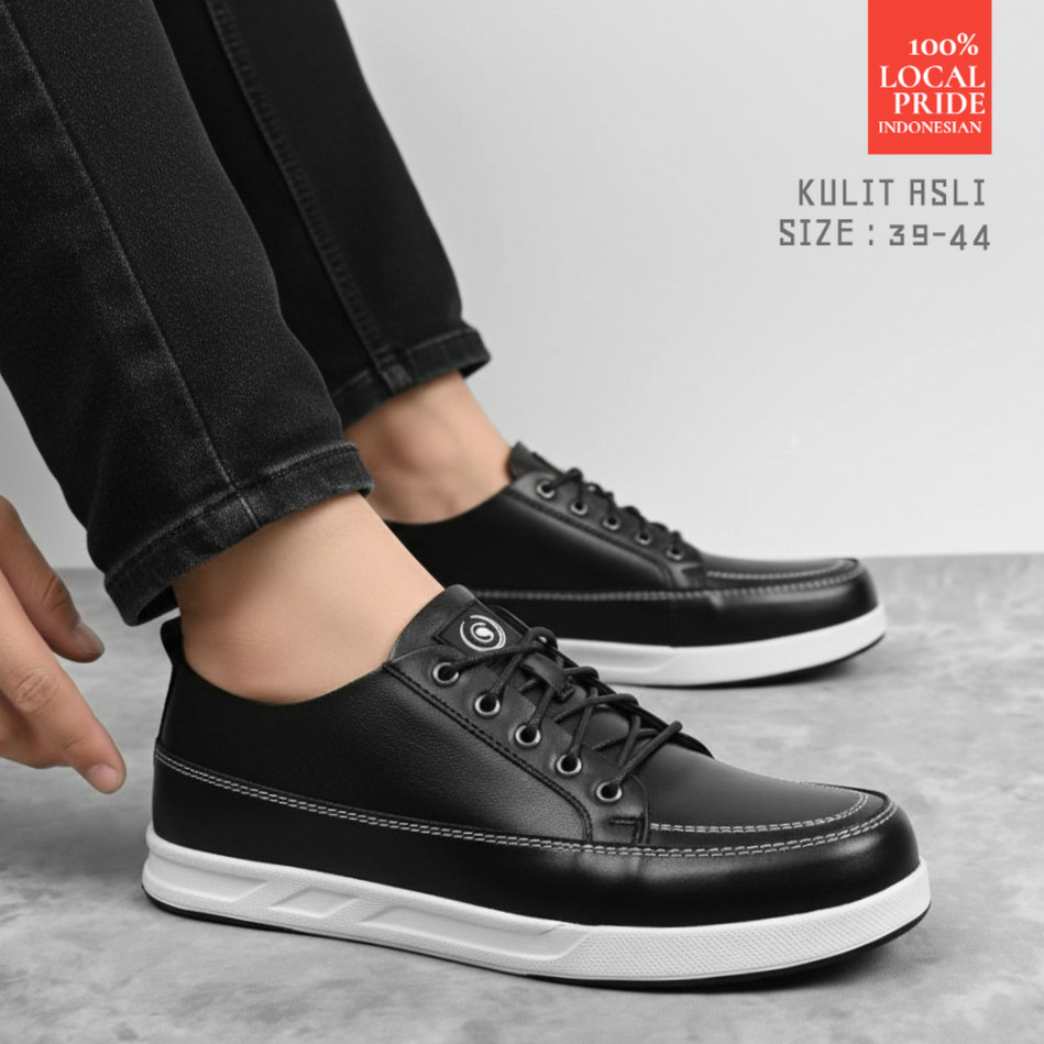 Sepatu Sneakers Kulit Asli Pria GREATA JERRICK BLACK