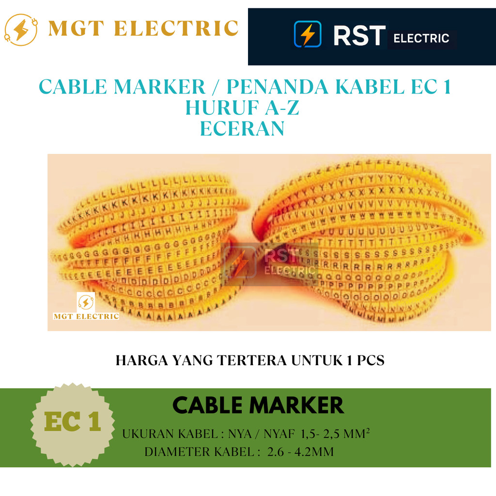 Marker Kabel EC-1 / Cable Marker EC1 A-Z 1pc / Huruf A sampai Z / Penanda Kabel EC1 KABEL NYA 1.5 - 