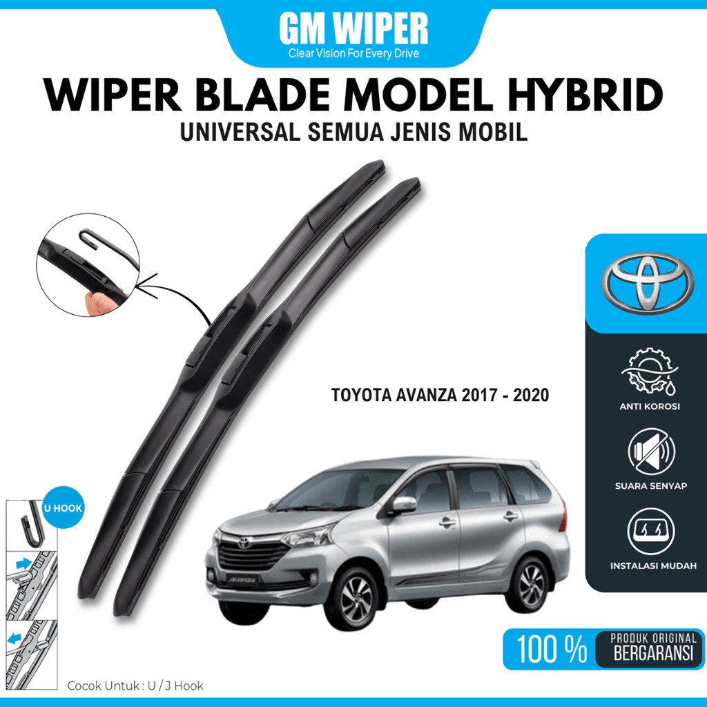 Wiper Hybrid Mobil Toyota Avanza 2017-2020 1 Set Kiri dan Kanan Model Hybrid Blade Karet Premium