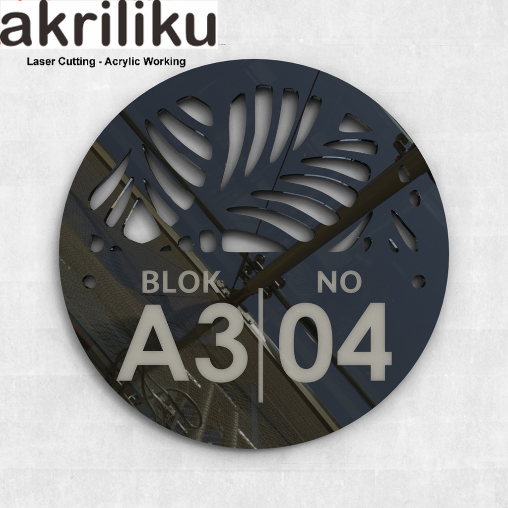 AKRILIK NOMOR RUMAH CUSTOM NOMOR & BLOK 25X25CM BENTUK BULAT MOTIF ESTETIK MINIMALIS AKRILIKKU