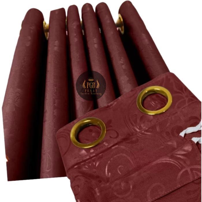 PROMO  4 PCS TIRAI PINTU DAN GORDEN JENDELA POLOS EMBOS SMOKERING 10 LUBANG Tali - MAROON, 115 X 100