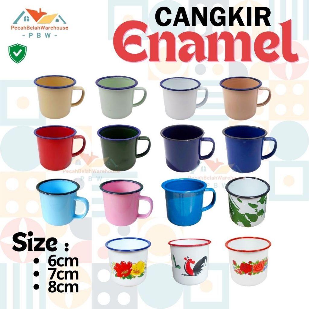 TERLARIS Cangkir Seng Enamel Jadul 6cm 7cm 8cm Polos Bunga Blirik / Cangkir Jadul / Souvenir Cangkir