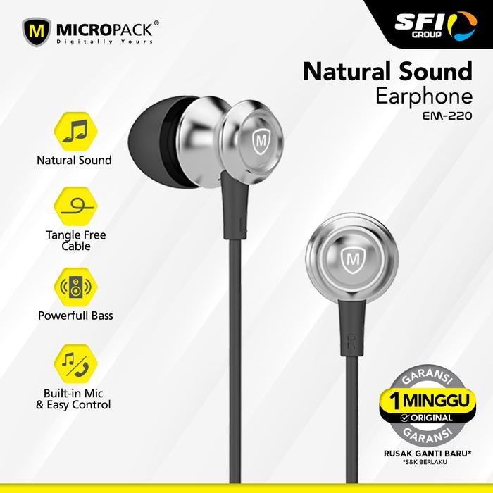 new Micropack Headset Stereo In Ear Earphone With Mic - EM-220 - Grey