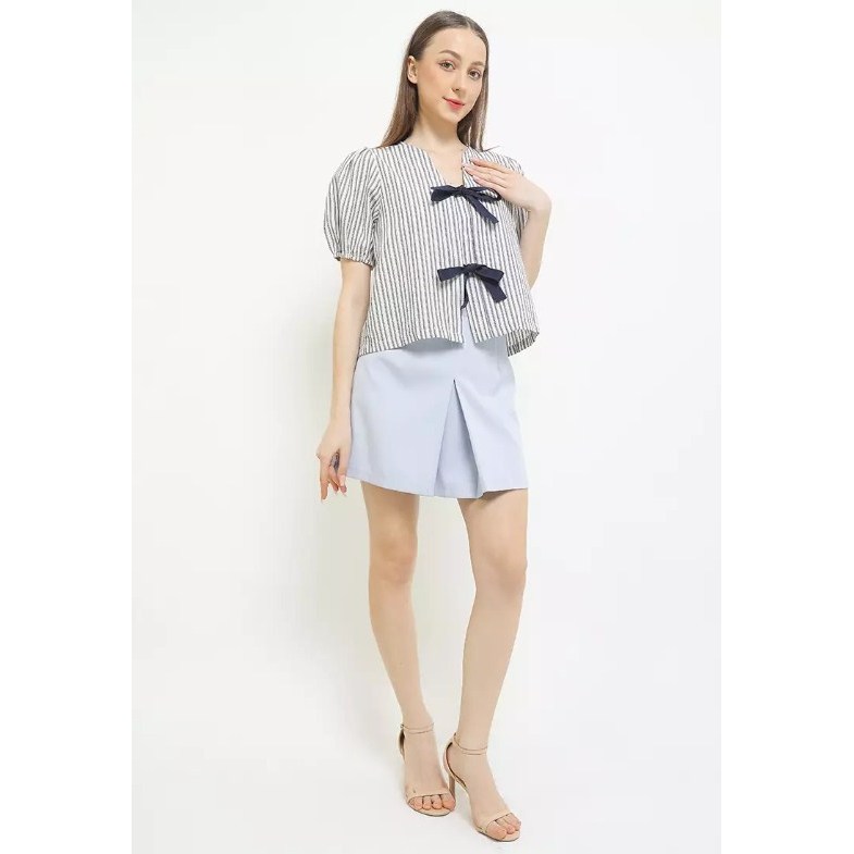 C/S S/S STRIPES BLOUSE W/ 2 BOWS ATASAN BLOUSE WANITA CANTIK B00600