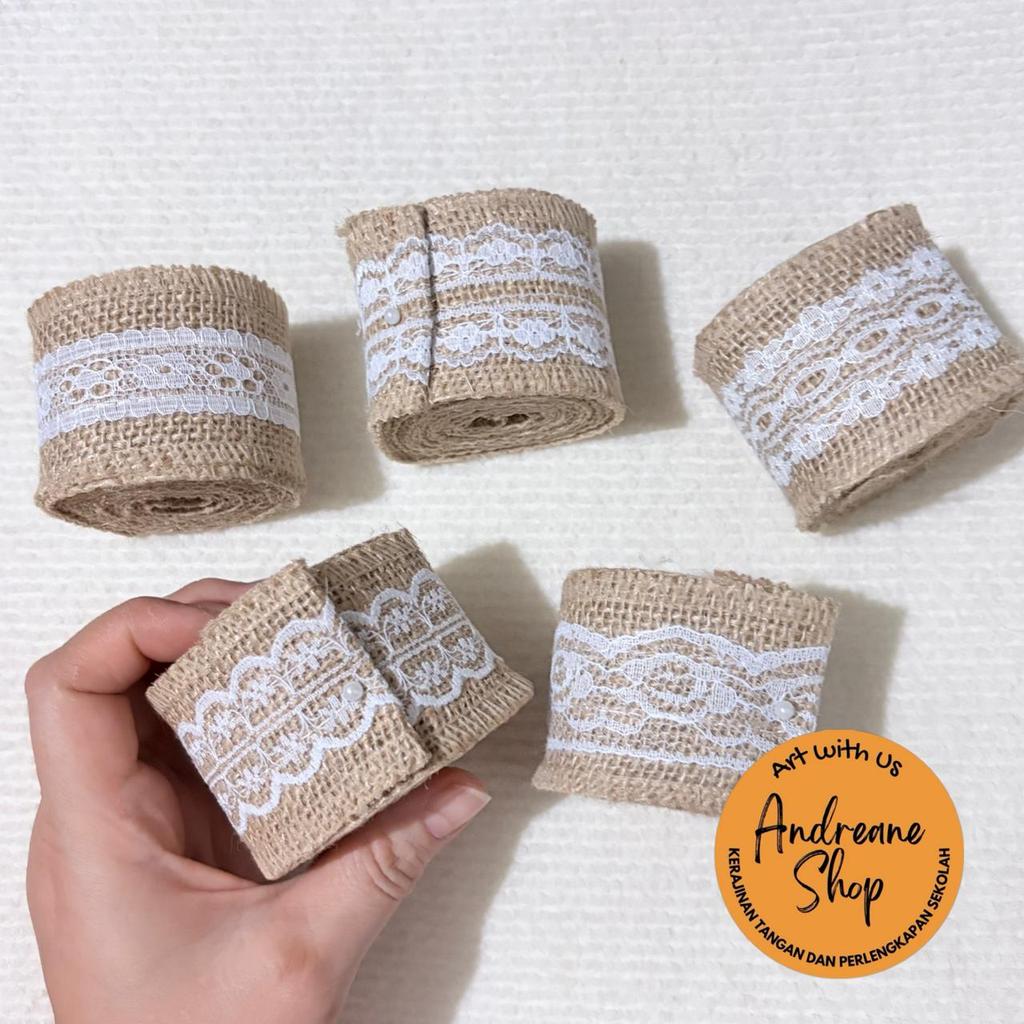 Pita Burlap Goni Renda Putih Lebar 5cm | Roll 2 Yard – Sentuhan Rustic Elegan untuk Dekorasi & DIY