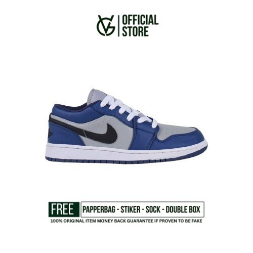 Sepatu Sneakers Nike Air Jordan 1 Low Grey Navy  Original Authentic Unisex