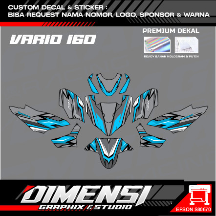 DIMENSI  CUSTOM DEKAL | DECAL STIKER MOTOR VARIO 160  | DEKAL STICKER MOTOR VARIO 160 FULL BODY DESA
