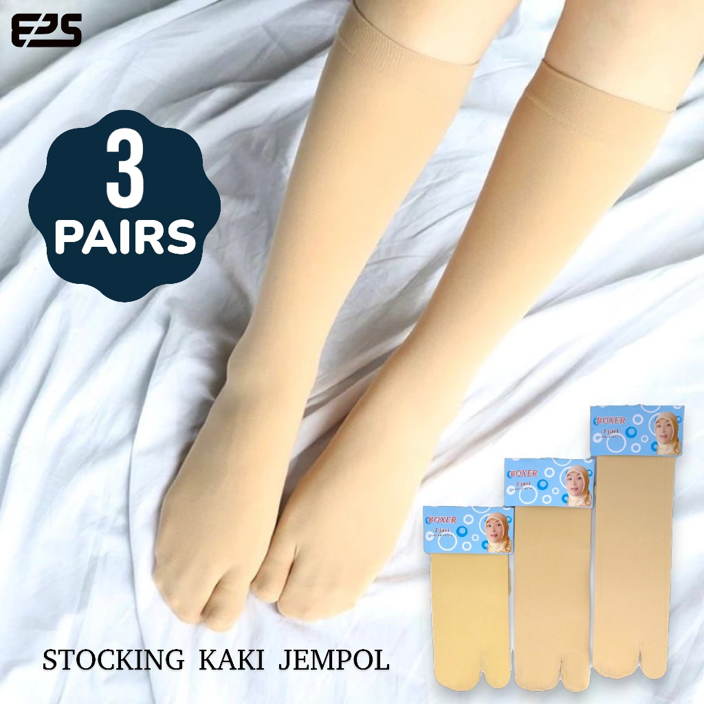 Paket 3 Pasang Kaos Kaki Stoking Dua Jari Wanita Dewasa Jempol Muslimah Warna Krem
