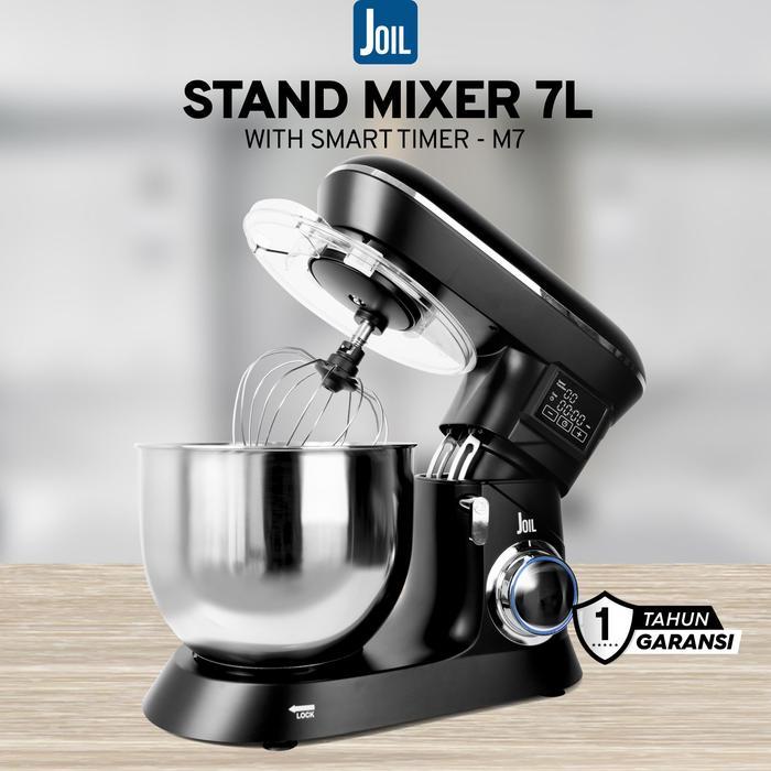 Joil Stand Mixer 7 Liter dengan Timer Off 6 Speed Mangkuk Stainless Steel Lengkap dengan 3 Alat Peng