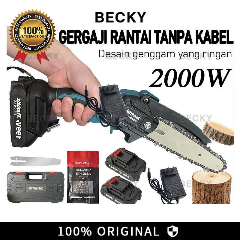 BECKY MAKITA Chainsaw Gergaji Cordless Mesin Lithium Gergaji Rantai Elektrik Portable Genggam Lithiu