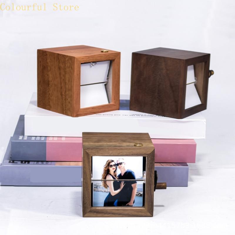 Hand Operated Memory Flipbook 8 Customizable Slot Wooden Display Photo Frame Picture Display Album F