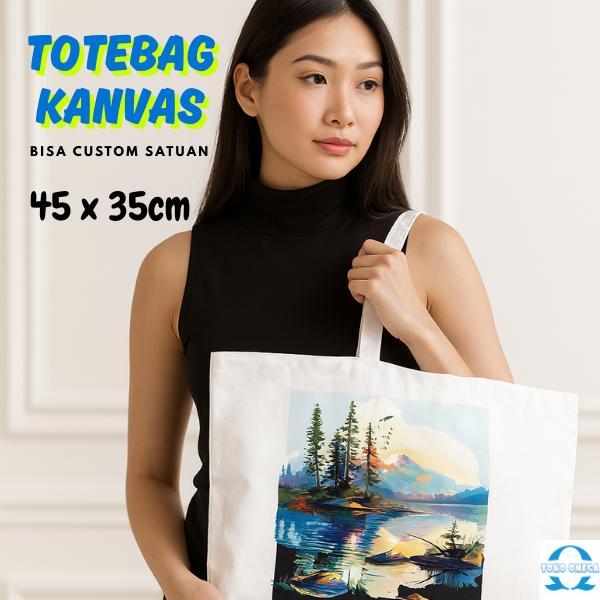 Tas Totebag Landscape Kanvas Custom 45x35 Cm – Cetak Full Color Logo, Foto, Ilustrasi | VendorTasJog