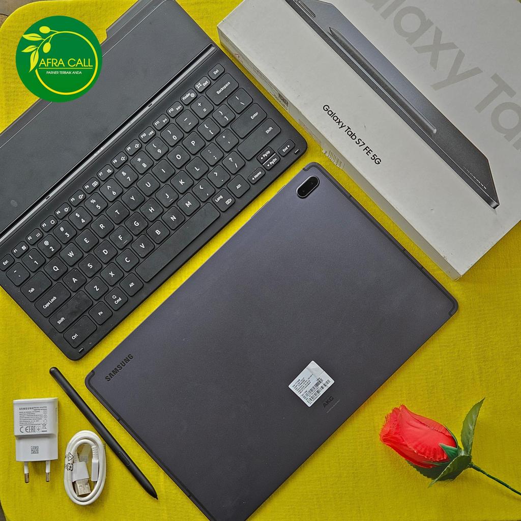 SAMSUNG GALAXY TAB S7 FE 5G 6/128 GB SEIN + Keyboard Slim Original [Second terawat preloved]
