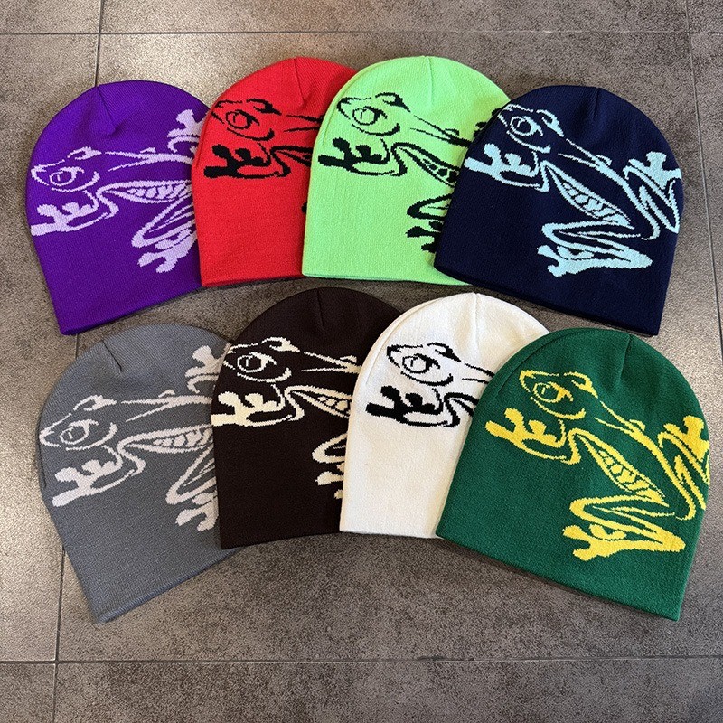 Tree Frog Print Beanie Men Women, Strety Knit Skull Cap for Outdoor Sports, Casual Streetwear, Uni C