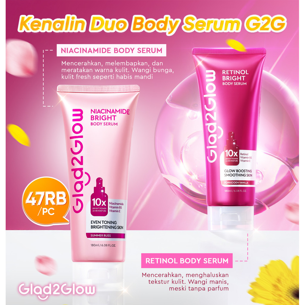 [New Launch 14 Dec 6pm] Glad2Glow Retinol Bright Body Serum & Niacinamide Bright Body Serum Body Lot