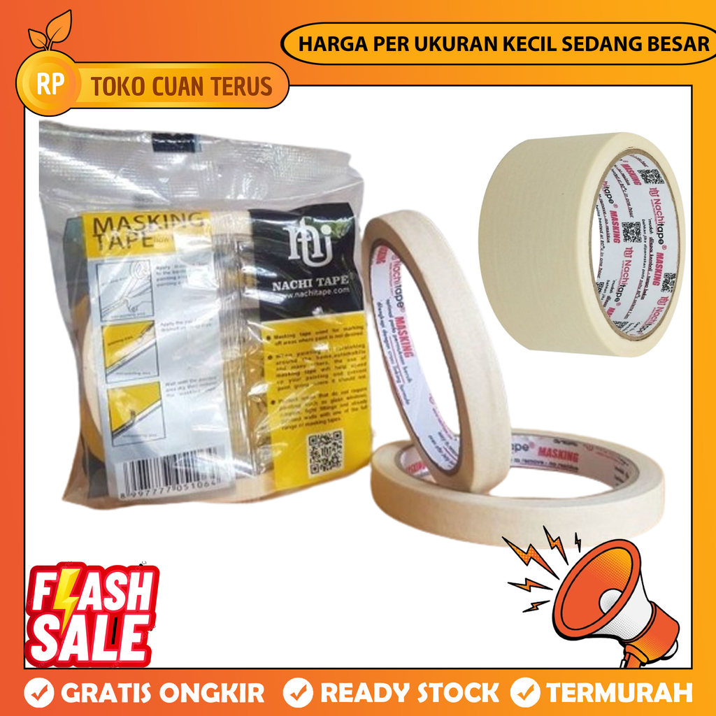 Nachi Masking Tape Isolasi Kertas Perekat Roll Selotip Lakban Kertas ATK Tempel Gulung Besar Kecil S