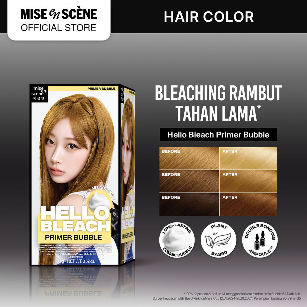 NEW mise en scene Hello Bleach Primer Bubble - Bleaching Rambut Primer Bubble Foam Warna Tahan Lama 
