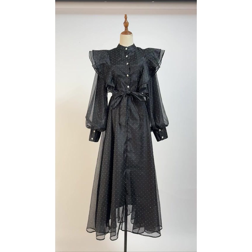 202512v Dress panjang lengan panjang Retro baru